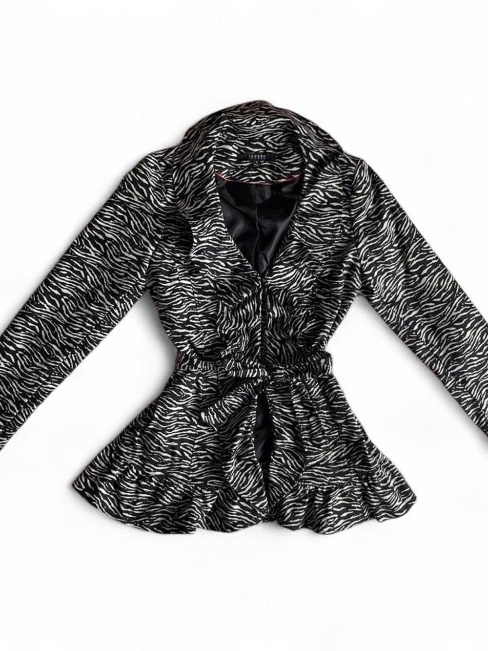 Sandro Studio Black White Zebra Print Peplum Blazer L